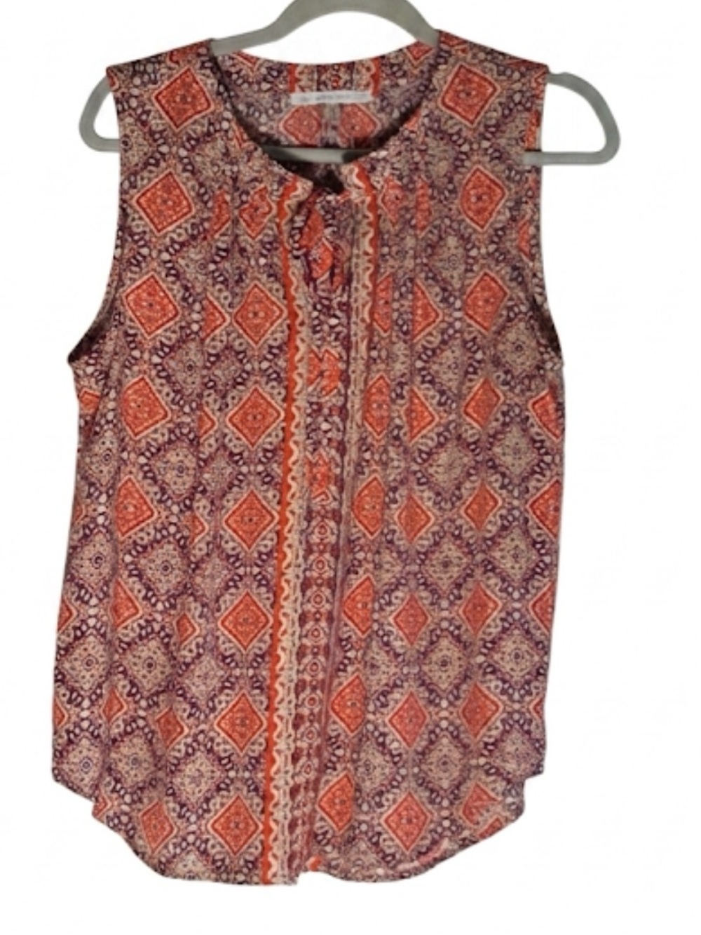 Violet + Claire Orange Paisley Ruffle V-Neck Sleeveless Blouse L